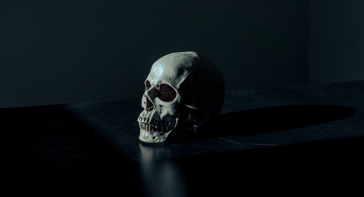 a skull sitting on a table
