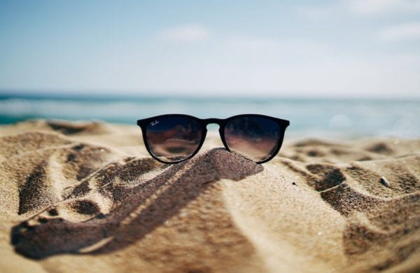 sunglasses on sand at the beach