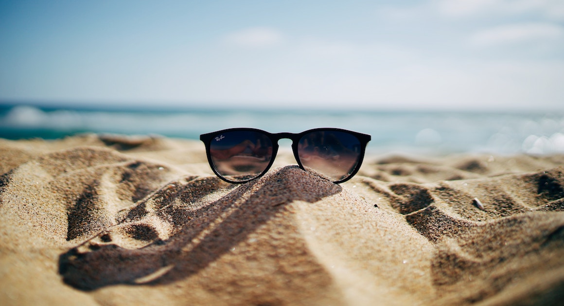 sunglasses on sand at the beach