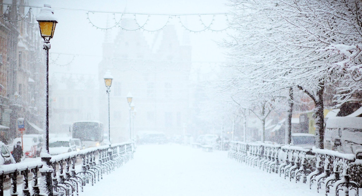 city street covered in snow